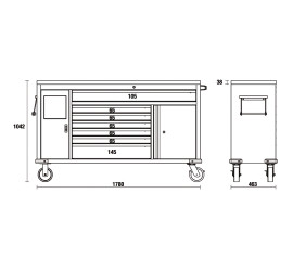 Servante mobile 7 tiroirs et poubelle BETA C45PRO MWS/W