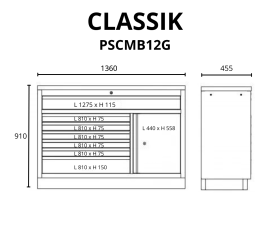 Meuble bas combiné 7 tiroirs + 1 porte gris - CLASSIK